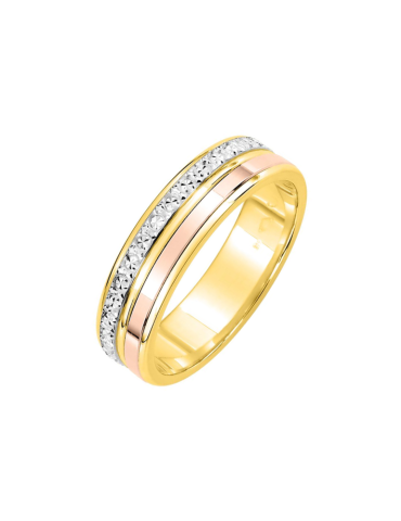 Alliance Dame en Or Jaune, Or Rose & Or Gris ciselée