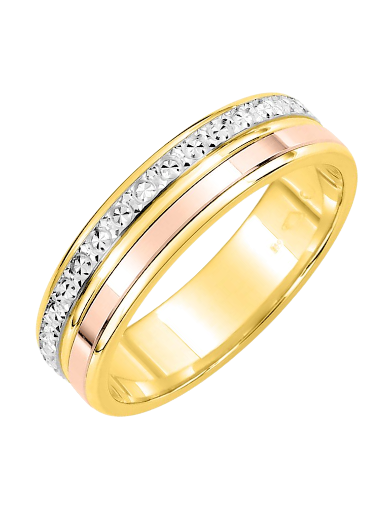 Alliance Femme en Or Jaune, Or Rose & Or Gris ciselée