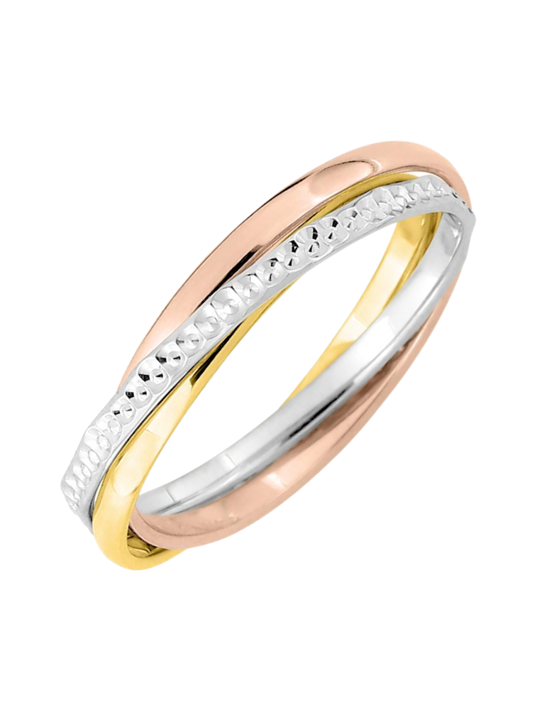 Alliance Femme en Or Jaune, Or Rose & Or Gris ciselée