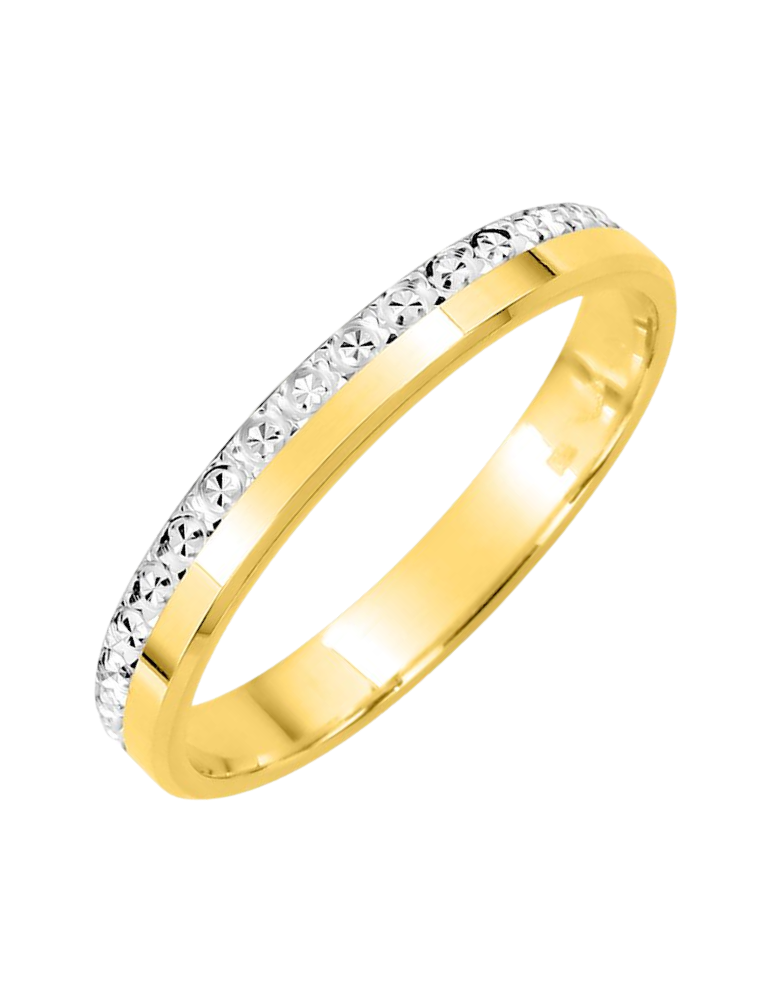 Alliance Femme ciselée en Or Jaune & Or Blanc