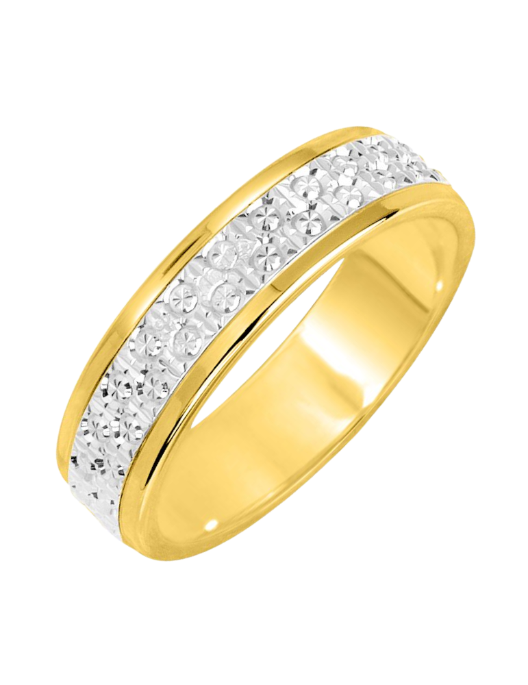 Alliance Femme ciselée en Or Jaune & Or Blanc