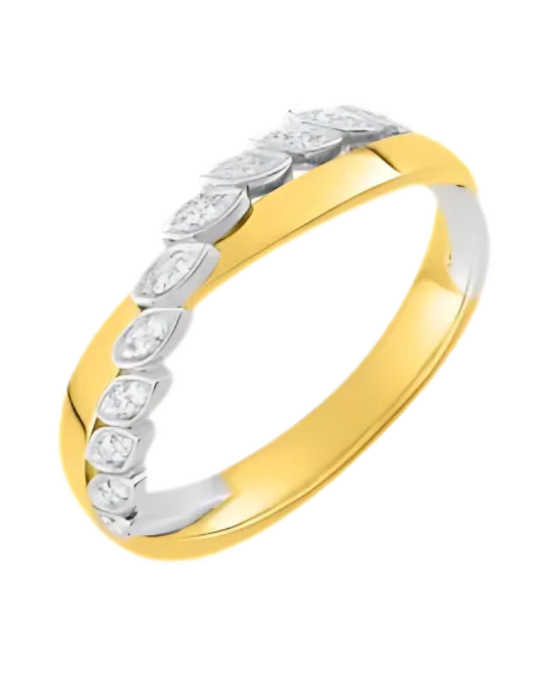 Alliance Femme Or Jaune & Blanc au motif floral croisée