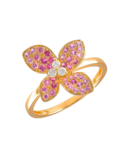 Bague  Or Jaune & Saphirs Roses