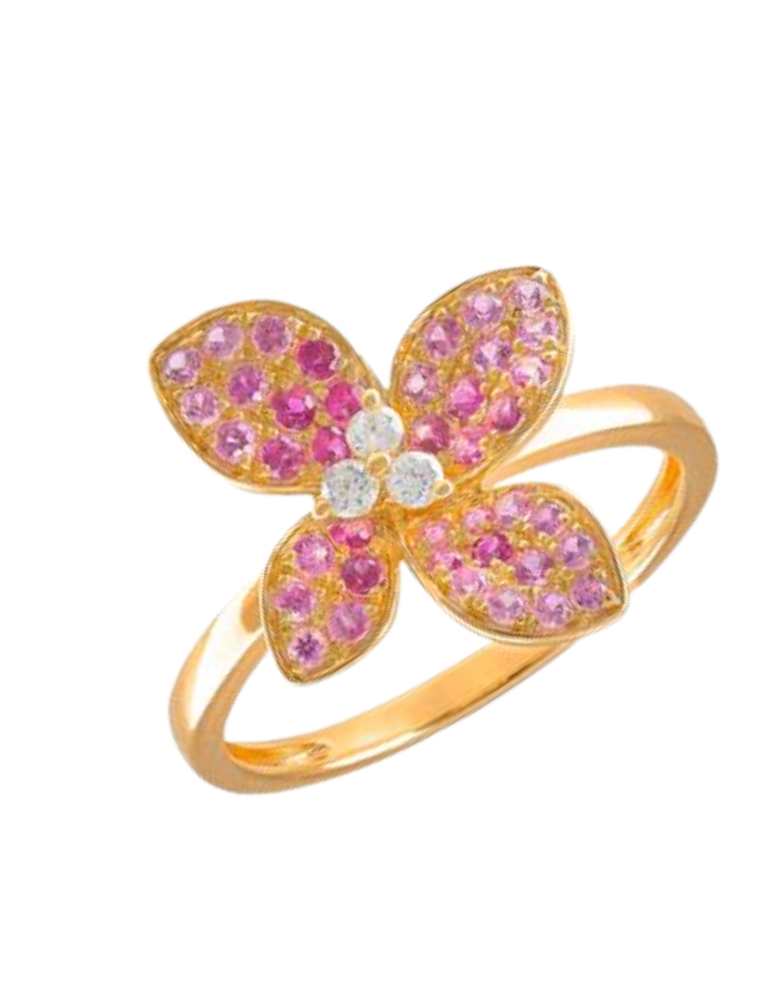Bague  Or Jaune & Saphirs Roses