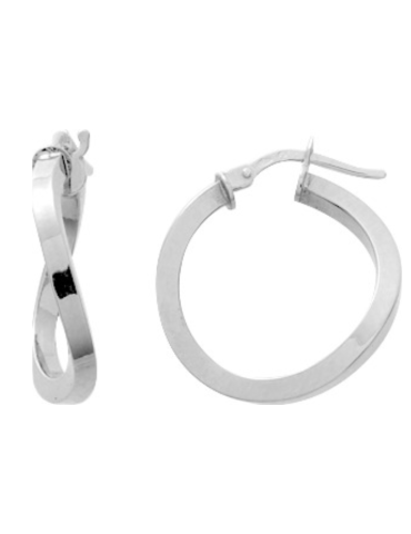 Boucles D’ Oreilles Créoles Or Blanc fil carré diamètre 13 mm