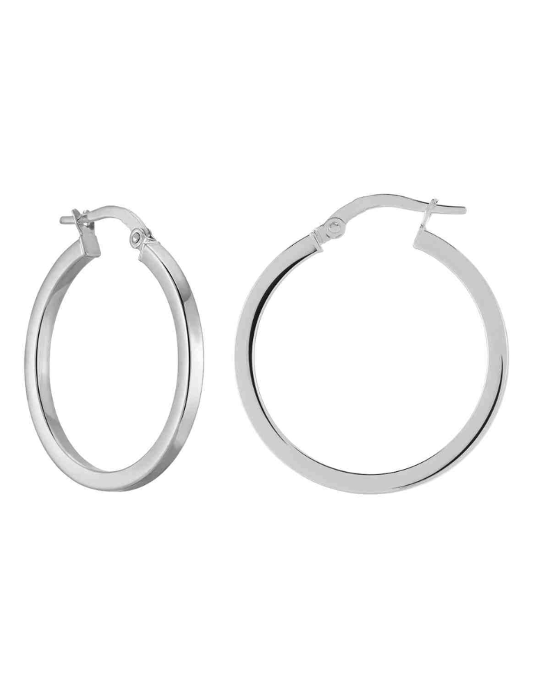 Boucles D’Oreilles Créoles fil carré Or Blanc Diametre 13 mm