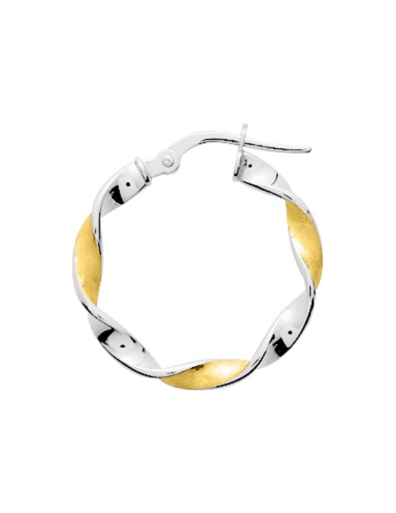 Boucles D’Oreilles Créoles torsadées Or Jaune & Or Blanc Diametre 15 mm