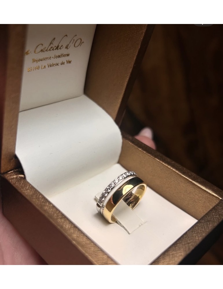 Bague en or bicolore sertie de diamants – Création Artisanale