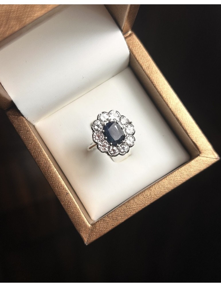 Bague marguerite saphir et diamants – Création Artisanale