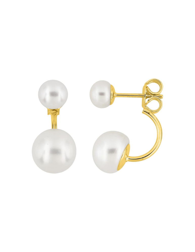 Boucles D'Oreilles Double Perles De Culture & Or Jaune