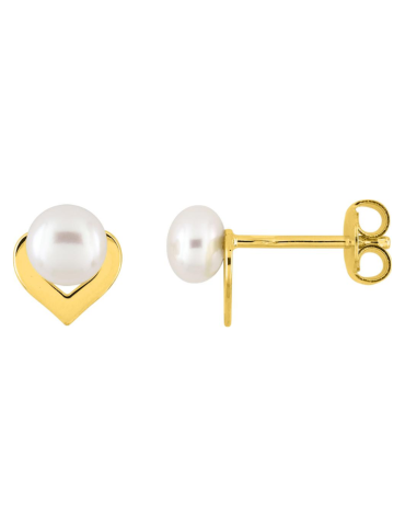 Puces D'Oreilles Perle De Culture Sur Chevron Or Jaune 18 carats