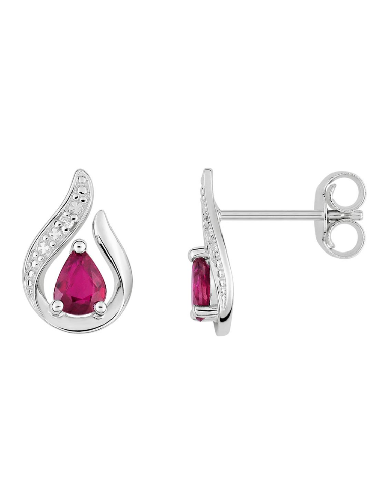 Boucle D’Oreille Goutte Rubis & Diamant en Or Blanc