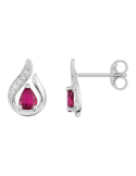 Boucle D’Oreille Goutte Rubis & Diamant en Or Blanc