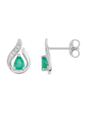Boucle D’Oreille Goutte Emeraude & Diamant en Or Blanc