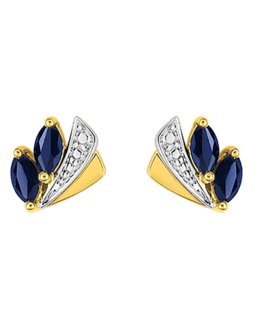 Boucle D’Oreille Saphir Bicolore Or Jaune & Or Blanc
