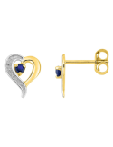 Boucle D’Oreille Coeur Saphir Bicolore Or Jaune & Or Blanc