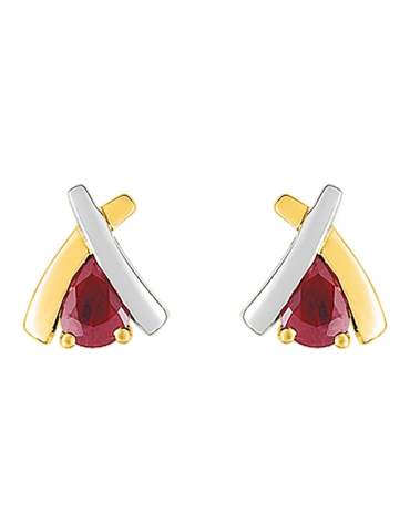 Boucle D’Oreille Rubis Bicolore Or Jaune & Blanc