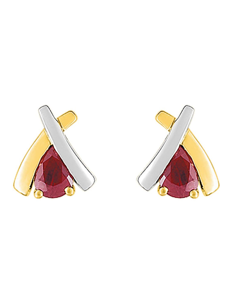 Boucle D’Oreille Rubis Bicolore Or Jaune & Blanc