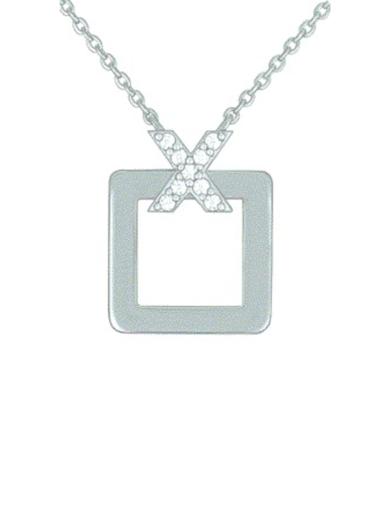 Collier Carré Or Blanc & Diamants