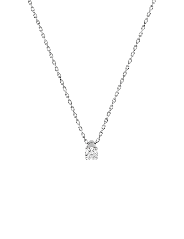 Collier Solitaire Or Blanc & Diamant