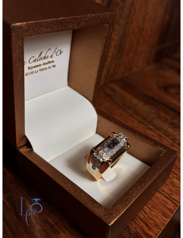 Bague Tank Saphir & Diamants – Création Artisanale en Or 18 Carats