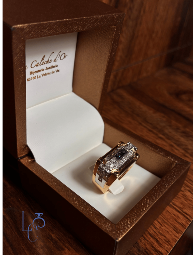 Bague Tank Saphir & Diamants – Création Artisanale en Or 18 Carats